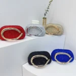 Gold Metal Closure Box Clutch Bag Women Evening Wedding Party Cute Purse Bag - Image 3