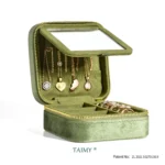 TAIMY Vintage Velvet Travel Jewelry Storage Ring Box Flip with Mirror Organizer - Image 2