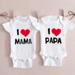 I Love Mama & Papa Funny Baby Romper T-shirt Crawling Clothes Triangle - Image 2