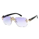 2025 Fashion Square Rimless Sunglasses For Women Cross Diamond Metal Frame Luxury - Image 6