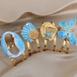 Exaggerated Ocean Gold Plated Stainless Steel Wide Bracelets Unique Enamel
