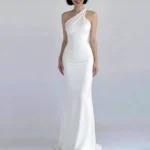 Sexy off-the-Shoulder Ribbon Evening Dress Early Spring New Solid Color High Waist Slimming