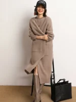 Women's Cashmere Sweater Long Cardigan Loose Thick Versatile Autumn Winter Solid 100% Cashmere Knitwear Korean Style Outerwear - Image 3