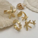 LATS 4Pcs/Set Starfish Scallop Adjustable Open Rings for Women Summer Trendy - Image 4