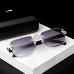 2025 Fashion Square Rimless Sunglasses For Women Cross Diamond Metal Frame Luxury