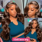 Body Wave Wig 46 Inches #4 Chocolate Brown Remy Hair 13x4 13x6 HD Transparent - Image 2