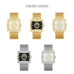 YaLaLuSi Tonneau Square Full Rhinestone Women Watch Black Dial Double Halo Crystal Bezel - Image 3