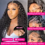 13X6 HD Deep Wave Lace Front Wigs Human Hair 250 Density Natural Black Brazilian Pre Plucked Glueless - Image 3