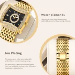 YaLaLuSi Tonneau Square Full Rhinestone Women Watch Black Dial Double Halo Crystal Bezel - Image 4