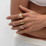 LATS 4Pcs/Set Starfish Scallop Adjustable Open Rings for Women Summer Trendy