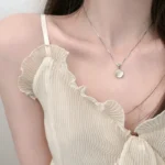 Fairy Elegant Pink Round Crystal Pendant Necklace Simple Design Korean - Image 3