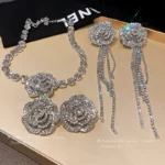 European Style Jewelry Sets for Women Diamond Flower Necklace Party
