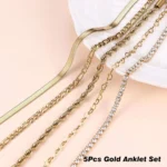 Bobisty 5Pcs Ankle Bracelets 14K Gold Plated Waterproof Stainless Steel Cuban Link - Image 6