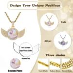 Custom Picture Pendant Iced Out Pendant With Small Circle Angel Wings Diamond - Image 3