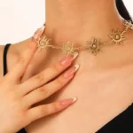 Kpop Vintage Punk Rhinestone Vortex Sun Pendant Chain Necklace for Women - Image 3