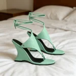 Print Wedge Heel Sandals Women's Lace-Up Flip Flops with Ankle Straps - Image 2