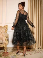 Sophisticated Dinner Dress with Sheer Sleeves - Image 2