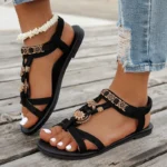 Flower Beaded Bohemian Sandals for Women Summer 2025 Roman Style Comfortable