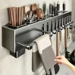 Multi-Functional Heavy-Duty Carbon Steel Knife Holder,No-Drill Wall-Mounted