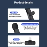 Mini Portable Wireless Lavalier Microphone Cancelling Audio Video Recording - Image 6