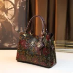 Vintage Flower Pattern Handbag, Luxury PU Leather Tote Bag - Image 5
