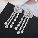 Valuable Flower Diamond Cz Dangle Earring 925 Sterling silver Party Wedding - Image 2