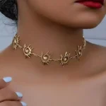 Kpop Vintage Punk Rhinestone Vortex Sun Pendant Chain Necklace for Women