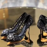 Mesh lace high-heeled shallow mouth shoes 2026 new pointed crystal buckle slim heel - Image 2