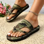2026 New Arrival Women Camo Print T-Strap Flip Flops Open Toe Platform Slide Slippers Soft Cushion Non Slip