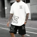 2024 Fun Bear Harajuku T-Shirt Men's Summer Loose Daily Couple Suit Outdoor - Image 3