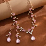 Rhinestone Water Drop Bridal Jewelry Sets for Women Light Luxury Zircon Flower - Image 3