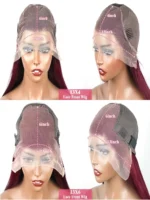 99J Burgundy Straight Wig 200% Density Remy Hair 13x6 HD Transparent Lace Frontal - Image 6