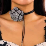IngeSight.Z Luxury Full Rhinestone Big Rose Flower Choker Necklace Women