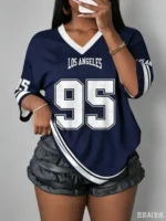 Fashion Casual Women's Los Angeles NO.95 Print Short Sleeve T-Shirt Summer Tee - Image 2