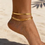 Anklet Set Layered for Women 18K Gold Plated Stainless Steel Flat Snake - Image 6