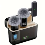 Wireless lavalier microphone with charging case, LED battery level display, 36-hour battery lifeoid, vlogging, and live streaming