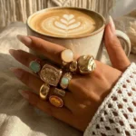 7Pcs Vintage Liquid Metal Lava Ring Set for Women, Aesthetic Wavy Hammered Knuckle