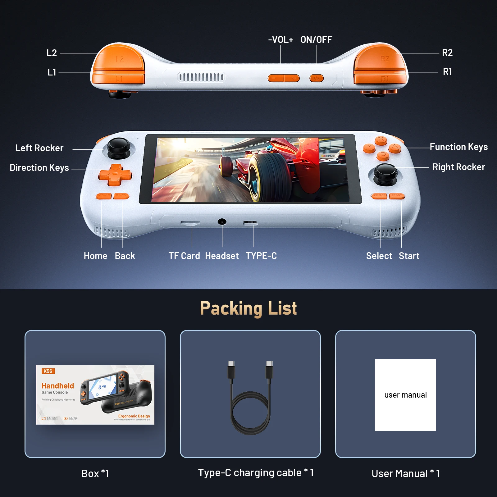 kf-S6aeb4cf15bda4be4bdd9891c80a2f17ef K56 Android 14 portable gaming console with 5.5-inch touchscreen and over 50 retro - Image 1