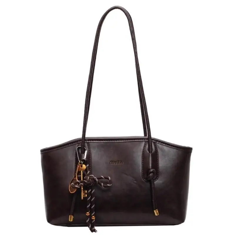 kf-S6c6d3277ecf34c4194e75b60e4106456e Vintage Dark Brown Faux Leather Tote Bag Large Capacity Tennis Racket Charm Durable - Image 1