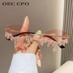Diamond Rimless Sunglasses Women Luxury Brand Rhinestone Sun Glasses  Sol - Image 4