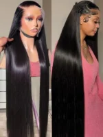 40 46 Inch 200 Density Frontal Wig For Black Women Brazilian Wigs Human - Image 2