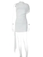 Dulzura Summer Fashion O-Neck Sleeveless Ruched Ribbon Slim Fit Mini - Image 2