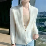 Scarf Collar Women Cardigan Tops Autumn Winter New Chic 100% Merino - Image 2