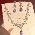 Rhinestone Water Drop Bridal Jewelry Sets for Women Light Luxury Zircon Flower