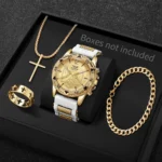 4PCS Fashion Arabic Dial Men Business Quartz Watch CasuSilicone Strap Wristwatch - Image 3