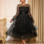 Sophisticated Dinner Dress with Sheer Sleeves