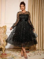 Sophisticated Dinner Dress with Sheer Sleeves