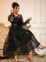 Sophisticated Dinner Dress with Sheer Sleeves - Image 6
