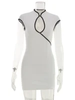 Huhugirl Mini Dresses Fashion Color Block Hollow Out Sleeveless Sheath Slim - Image 6