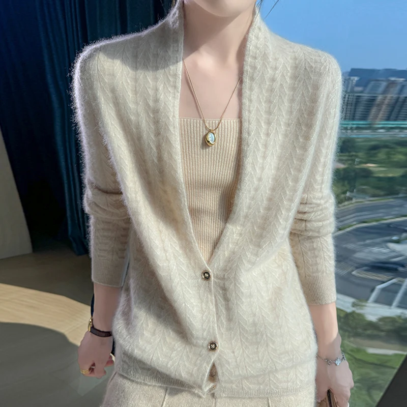 kf-S778d236c3f55479e95386c088b686d6b1 Scarf Collar Women Cardigan Tops Autumn Winter New Chic 100% Merino - Image 1